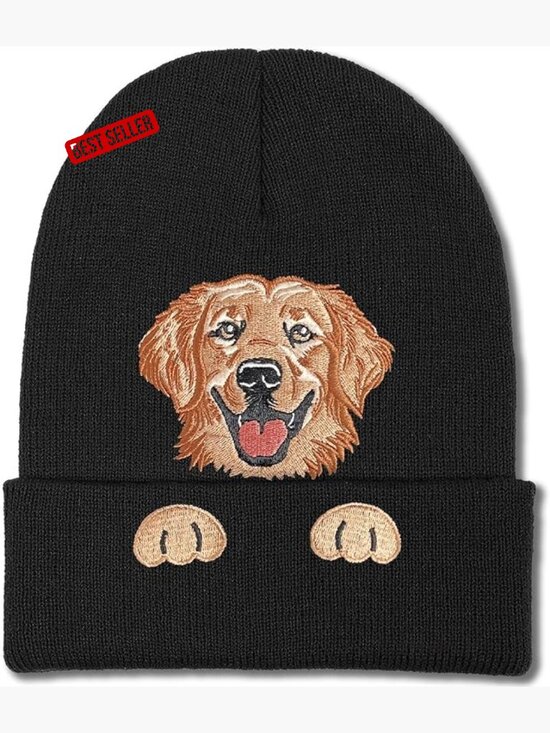 Winter Knitted Beanie Skull Cap Embroidered Golden Retriever Dog Lover Gift One main image 6